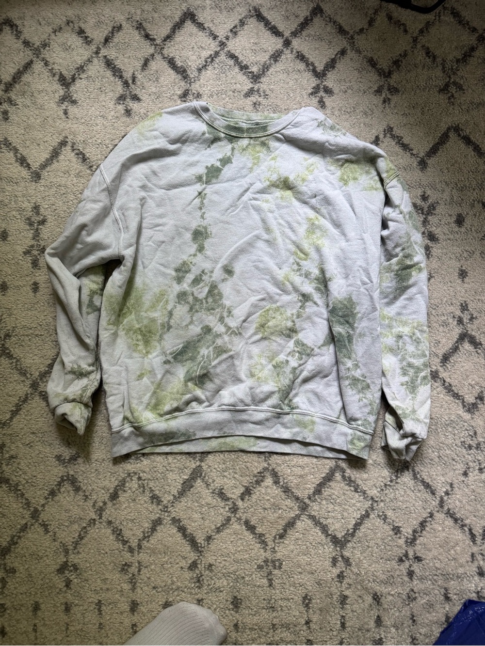 Light Gray Crewneck Sweatshirt with Green Tie-Dye